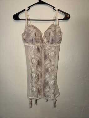 Victoria's Secret Ivory Lace Sheer Chemise with Garter Straps